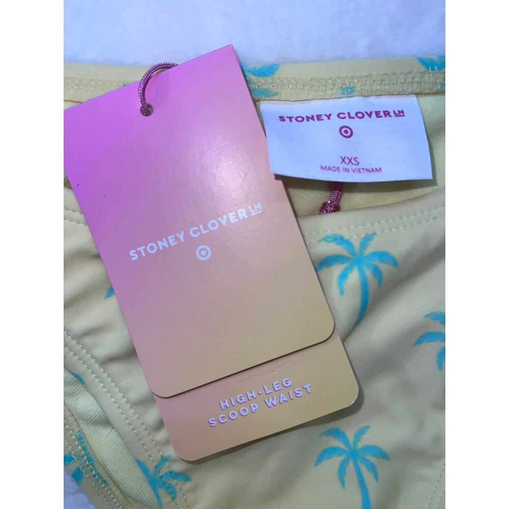 NWT Stoney Clover Lane x Target Palm Tree High-Leg Bikini Bottoms XXS‎ Yellow